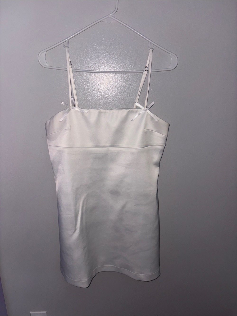 Altar'd State White Satin Mini Dress with Spaghetti Straps